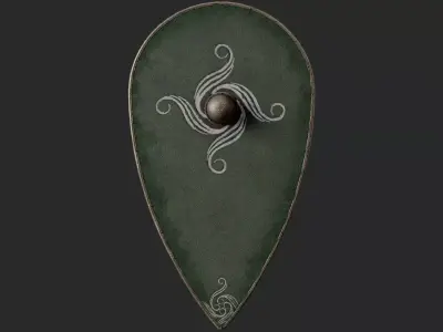 Slavic kite leather shield-painted green with spiral symbol Low-poly 3D model