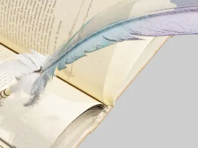old book with quill 8k pbr textures Low-poly 3D model