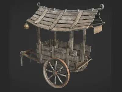Wooden Cart 3D model 6