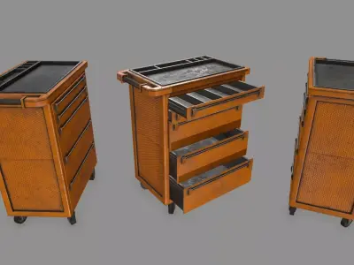 Cupboard wooden cabinet on wheels Low-poly 3D model
