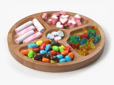 Circular Wooden Menagere with Sweets 3D model