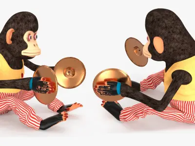 Clapping Monkey Figurine in Yellow Vest 3D model
