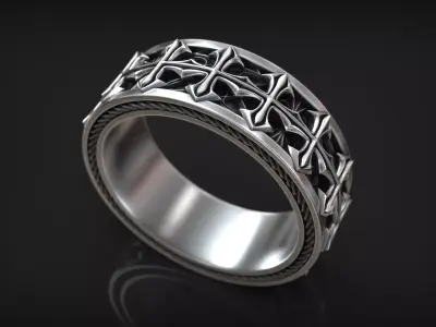 Medieval Ornate Gothic Masswerk Cross Pattern Band 3D print model