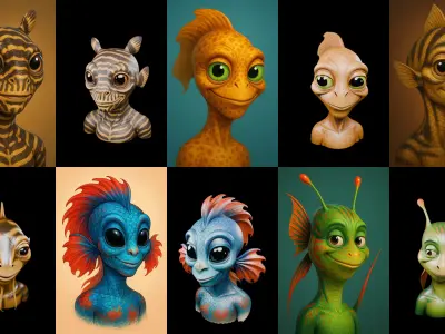 Head Fish bundle 3 pack 100 glb 3D model