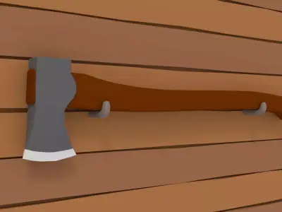 LowPoly Axe hanging on wooden wall Free low-poly 3D model