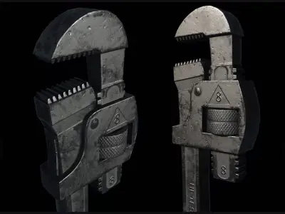 Vintage Tools Set  PBR 3D Model Baked from High Poly Low-poly 3D model