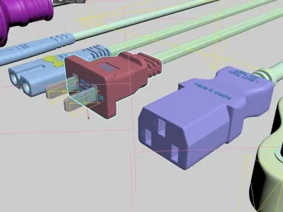 Multi Plugs 3d model  Cable with male and female 3D model  Low-poly 3D model