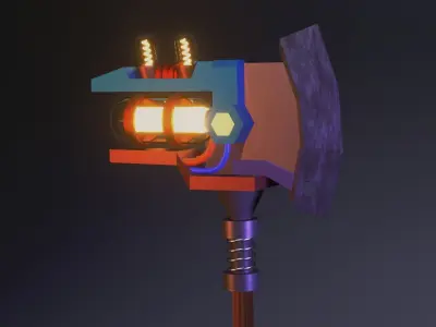 Cyber-axe axe with lights Low-poly 3D model