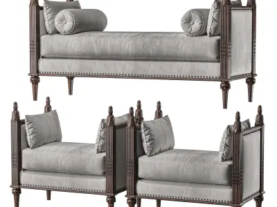 ebanista villandry bench and pouf 3D model