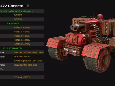 UGV Concept-3-Red-Rusty Low-poly 3D model