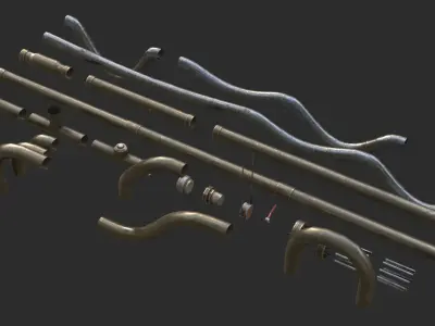 Modular Pipes - Old Copper Low-poly 3D model