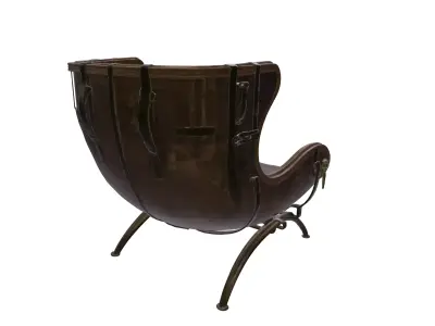 Vintage Curved Leather Lounge Armchair 3D Model 3D model
