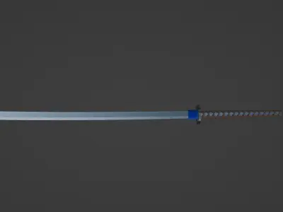Traditional Japanese katana with a blue hilt and a sharp 3D model