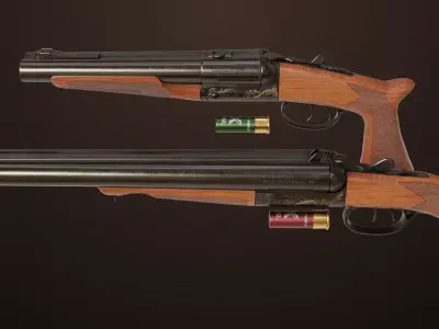 Small Medium Shotgun Black Single Mat All PBR Unity UE Textures Low-poly 3D model