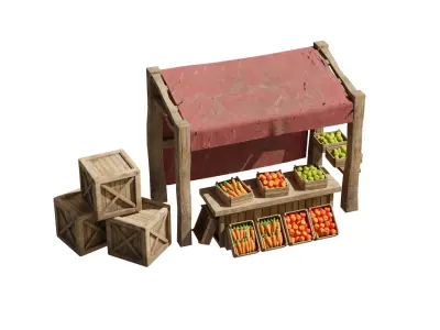 Medieval Market Stall Low-poly 3D model