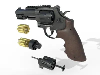 Revolver and its accessories Low-poly 3D model