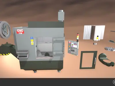CNC Mill Set Low-poly 3D model