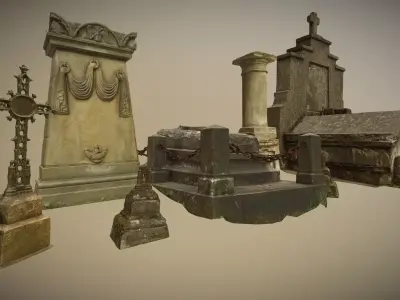 6x Grave crypt and crosses - cemetery colection Low-poly 3D model