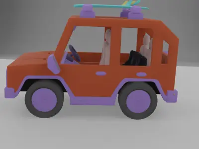 Low poly car toy with surfboards Free low-poly 3D model