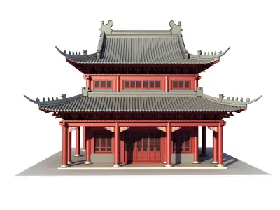 Chinese ancient architecture Low-poly 3D model 2