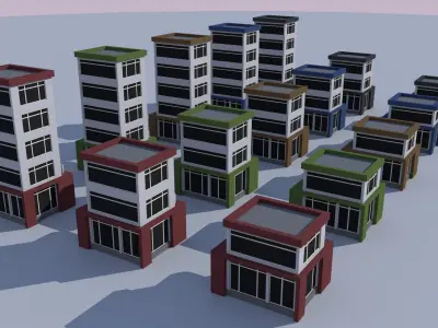 Cartoon Building Set Low Poly Building Commercial Beauty Low-poly 3D model