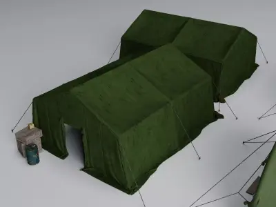 Military Tent Pack Army Camp Shelter Green Canvas Modular Low-poly 3D model