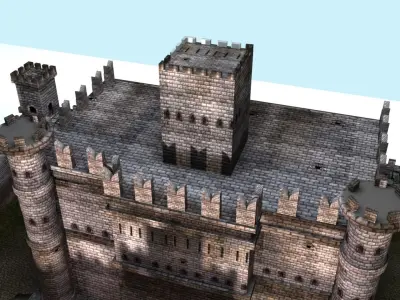 Castle cannons in courtyard of medieval 3D model