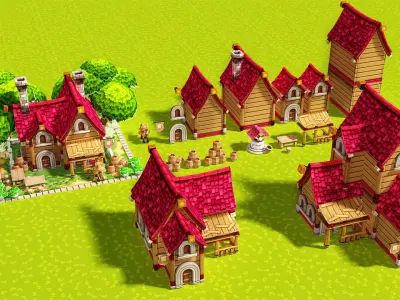Modular Medieval Town Low-poly 3D model