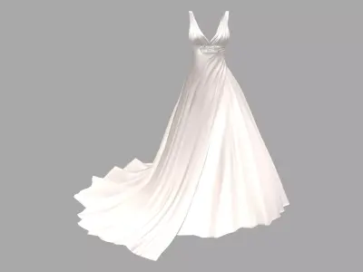 A Line Deep V Neck Corset Back Satin Ruched Wedding Dress Low-poly 3D model