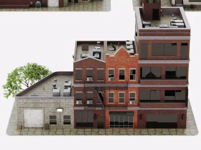 City apartment building package Low-poly 3D model purchase