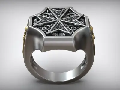 Maltese Cross Sword Signet Ring 3D print model