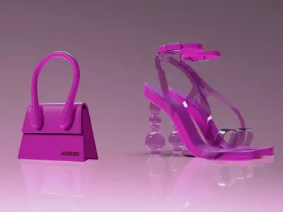 Pink Jacquemus Bag and Heels Low-poly 3D model