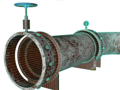 Rusty old industrial pipes with valve Low-poly 3D model