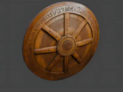 Wooden dwarven round runic shield Free low-poly 3D model