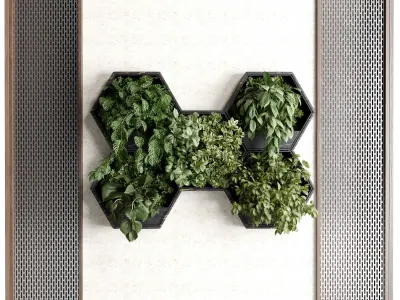 Vertical Wall Garden hanging plants on Hexagon Green set 99 3D model