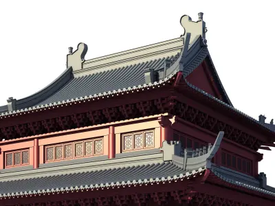 Chinese ancient architecture Low-poly 3D model 2