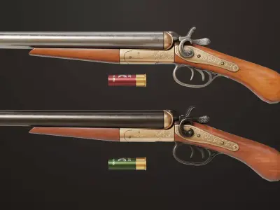 Classic Shotgun Black and Silver Single Mat PBR Unity UE Texture Low-poly 3D model