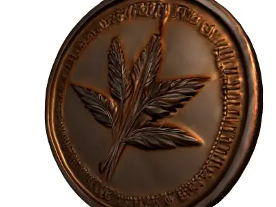 Detailed Bronze Leaf Emblem Coin Low-poly 3D model