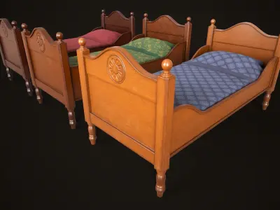 Classic vintage Single bed Low-poly 3D model