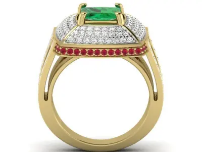 ring 3dm Render details emerald and ruby 3D print model