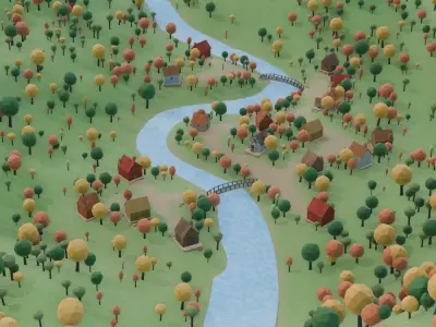 Colorful Village Scene 3D model purchase