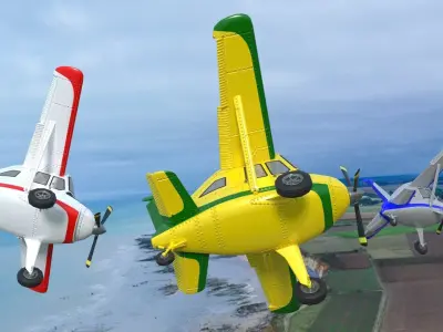 Rigged low poly cartoon airplane Low-poly 3D model