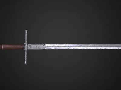 Medieval sword Low-poly 3D model 15