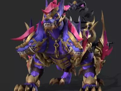 three headed fiery Wolf Low-poly 3D model