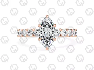 Ring 95 Marquise Shape prong set round on shank with Gems 3D print model