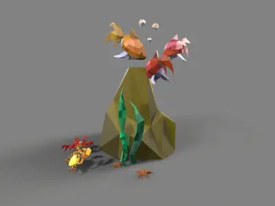 Lowpoly Trees sea Low-poly 3D model