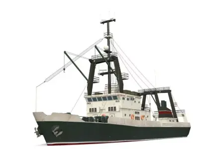 Trawler S fishing boat Low-poly 3D model