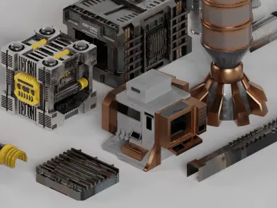 Cyberpunk Mechanical Parts Low-poly 3D model