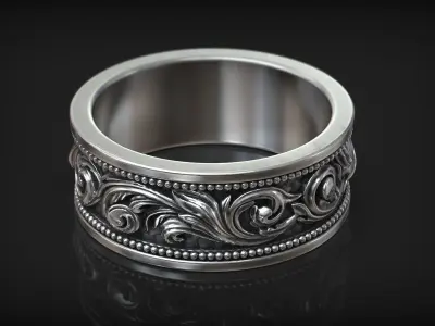 Baroque Grass Heraldic Pattern Royal Vintage Ring 3D print model