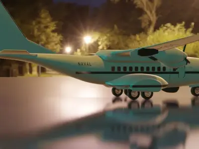 Aeroplane airplane on street at night Low-poly 3D model